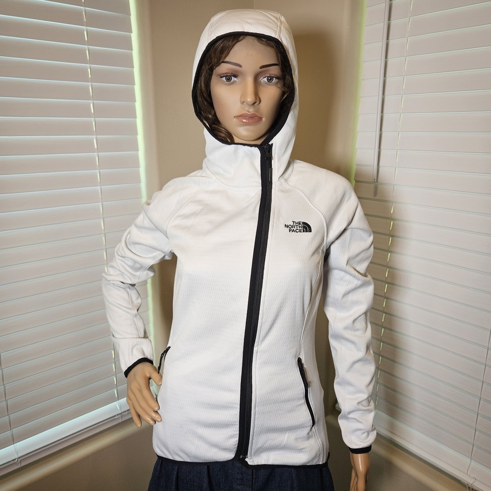 The North Face Womens White‎ Full Zip Hooded Fleece Jacket Light Weight Size S